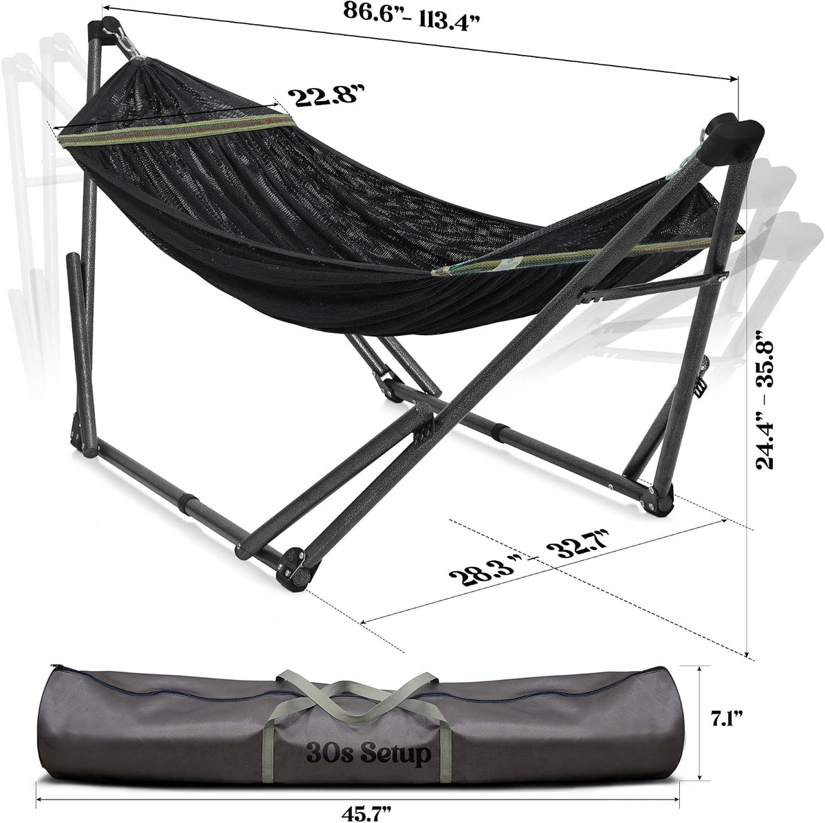 Tranquillo Hammock Stand, Instant 30s Foldable Hammock with Stand, Black