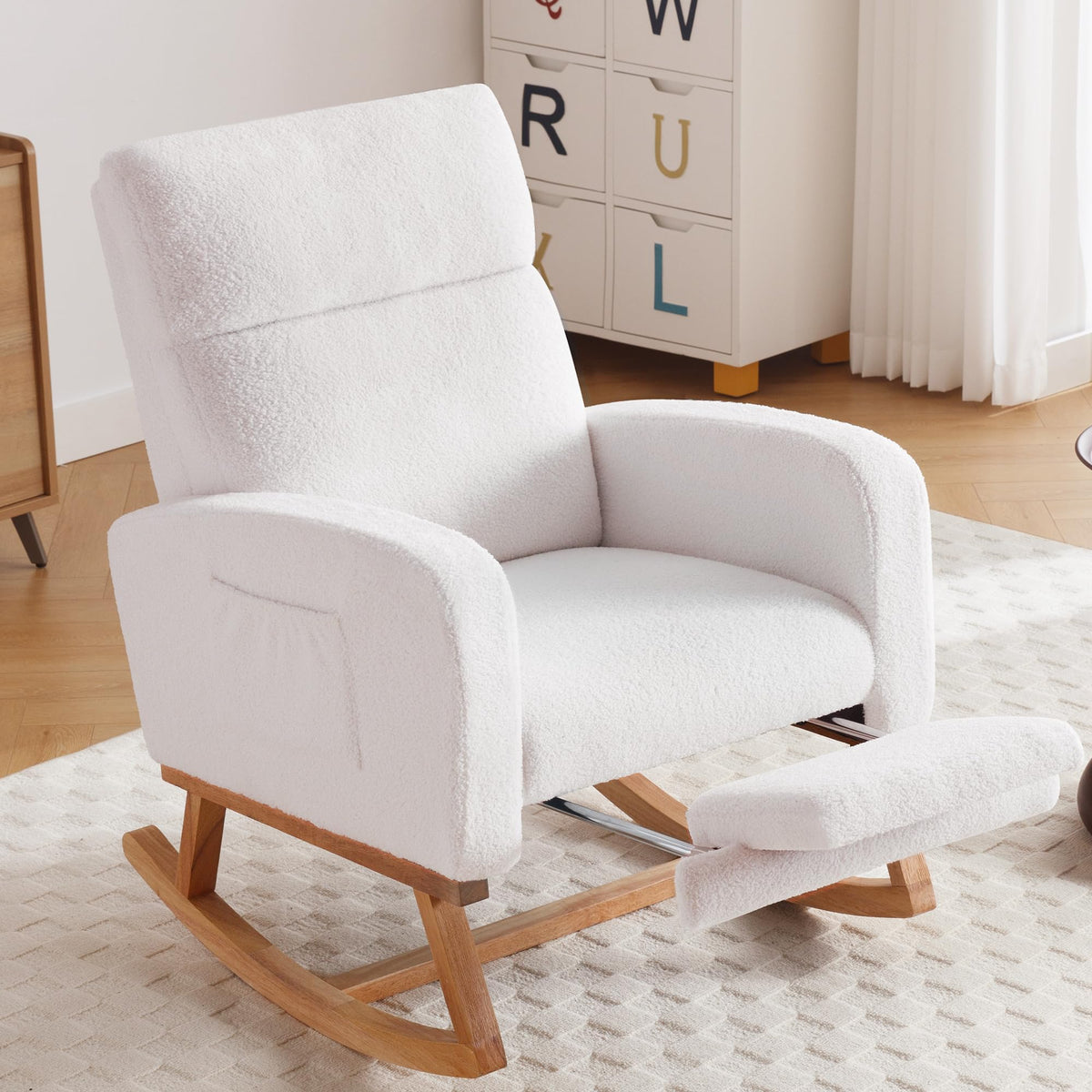 HCHAIRH Rocking Chair Nursery with Foot Rest, Nursing Rocking Chairs for Mom Nursery, Teddy Rocker Glider with High Backrest for Living Room, Bedroom, Teddy Green