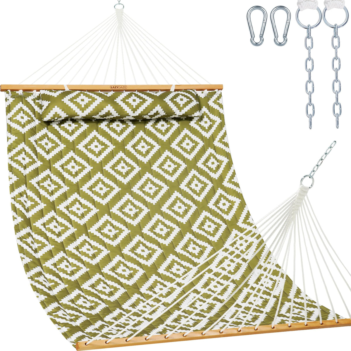 Lazy Daze 12FT Double Quilted Hammock for Outside with Pillow, Floral Auqa