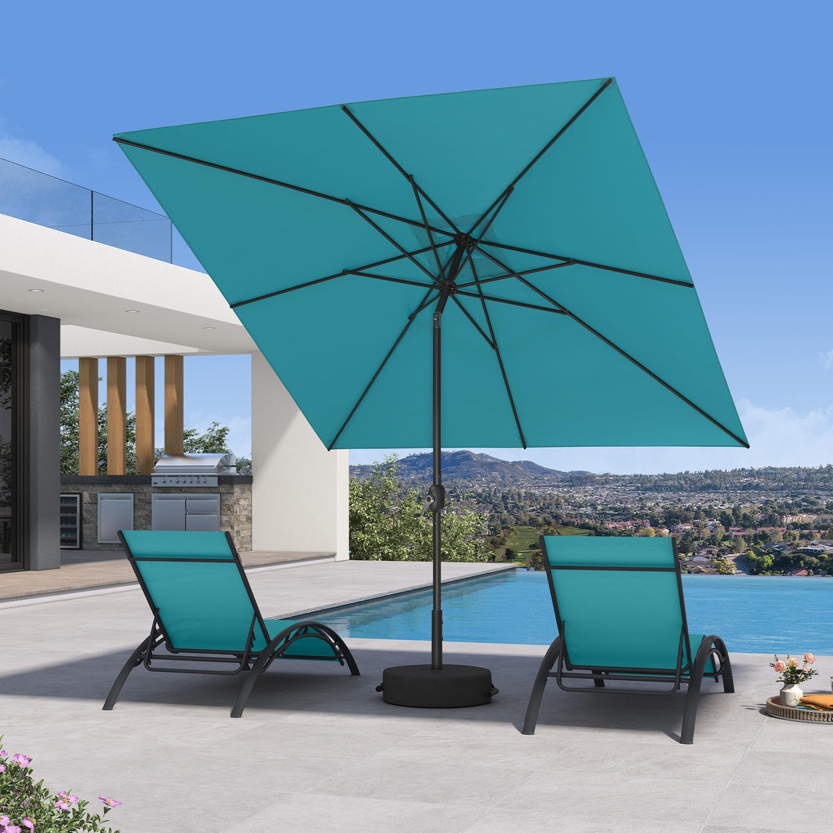 PURPLE LEAF Pool Market Umbrella with Base 9' UV Protection Outdoor, Beige