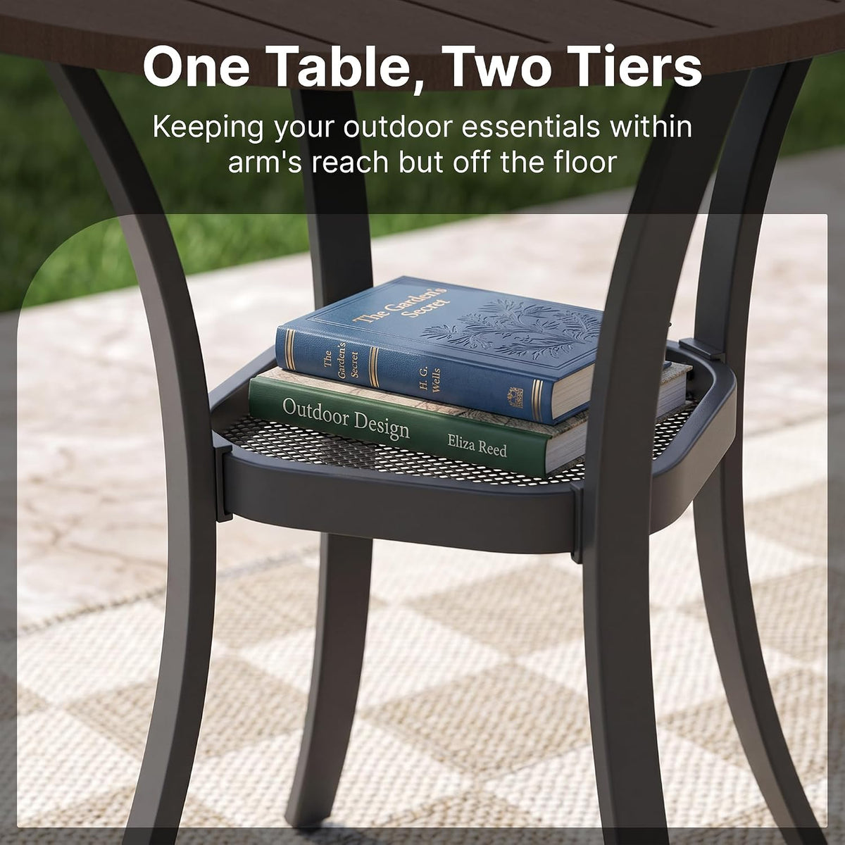 Small Outdoor Dining Table, 27.5" Patio Round Coffee Table, Brown