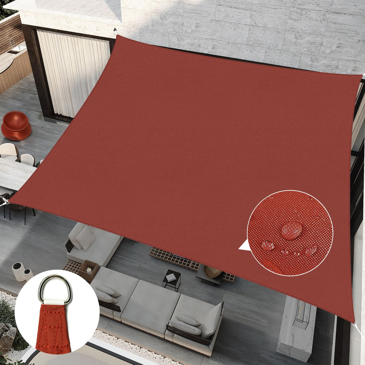 RICHIE Upgrade 12'x12' Sun Shade Sail Square Canopy, Water Resistant & UV Block Sunshade for Outdoor Patio Lawn Beach Garden Carport Backyard Deck Pergola, Brown