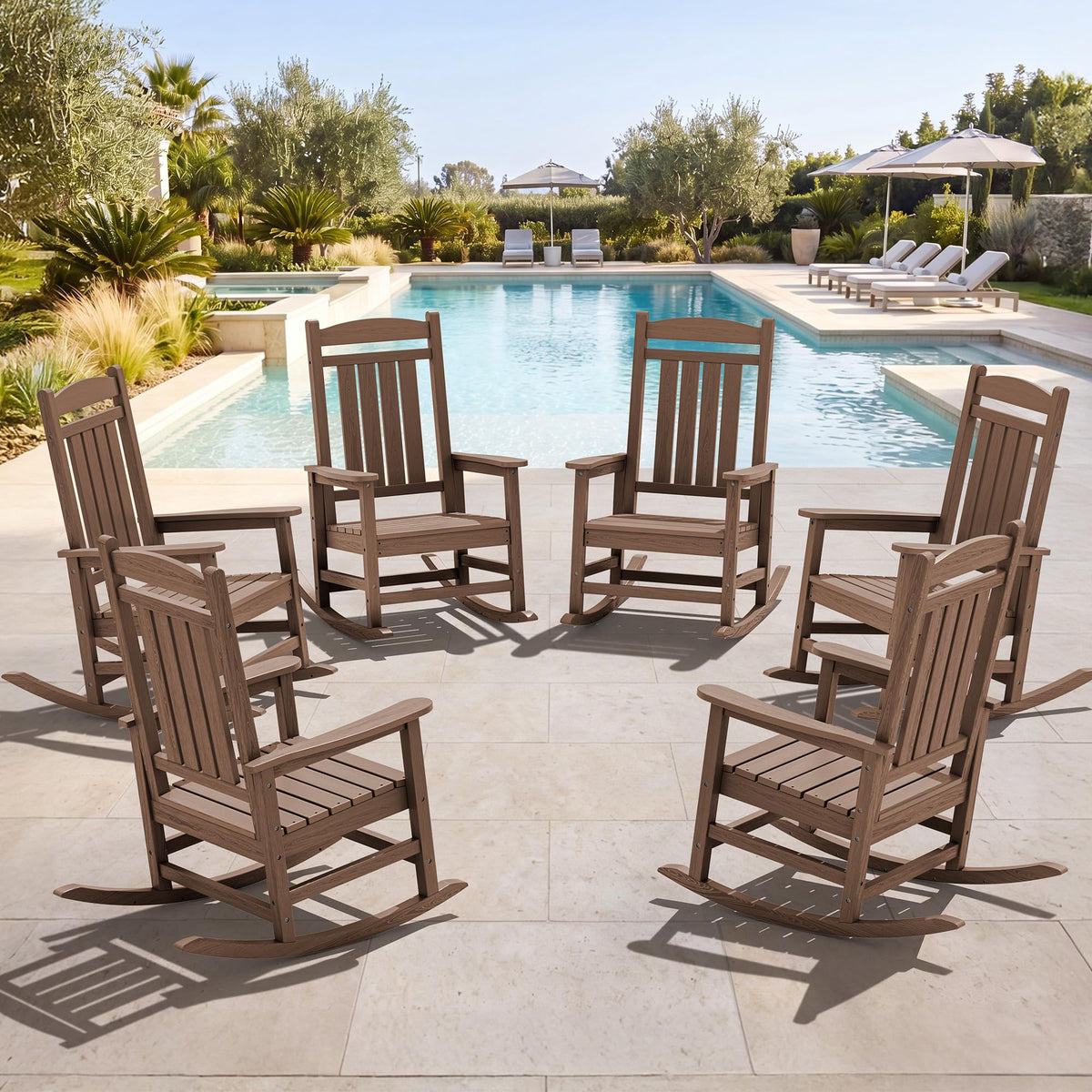 SERWALL Outdoor Rocking Chair Set of 2, Patio Rocking Chair, Brown
