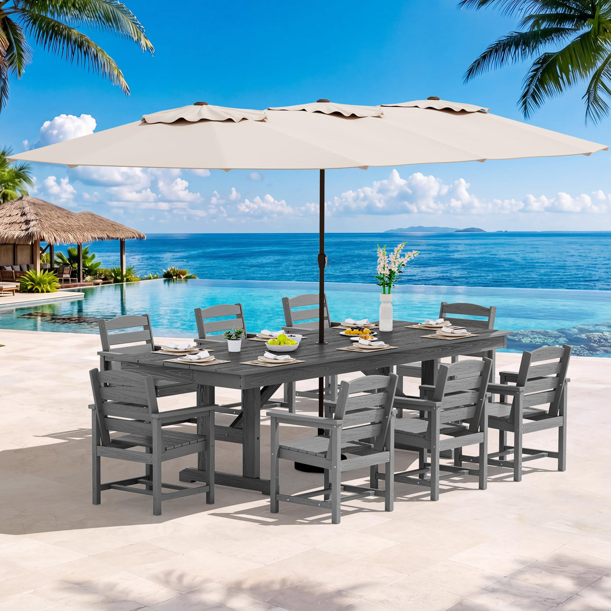 SERWALL Outdoor 84" HDPE Rectangular Dining Table for 6-8,All-Weather,Brown