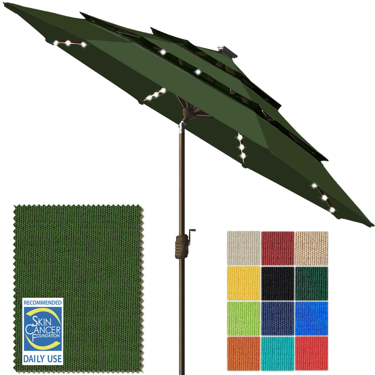 EliteShade USA 10-Year-Non-Fading 9ft 3-Tier Market Patio Umbrella, Commercial Table Umbrella with 80 Solar LED Lights, Crank Open, Windproof & UPF 50+ UV Protection for Garden, Deck, Pool, Backyard, Heather Beige