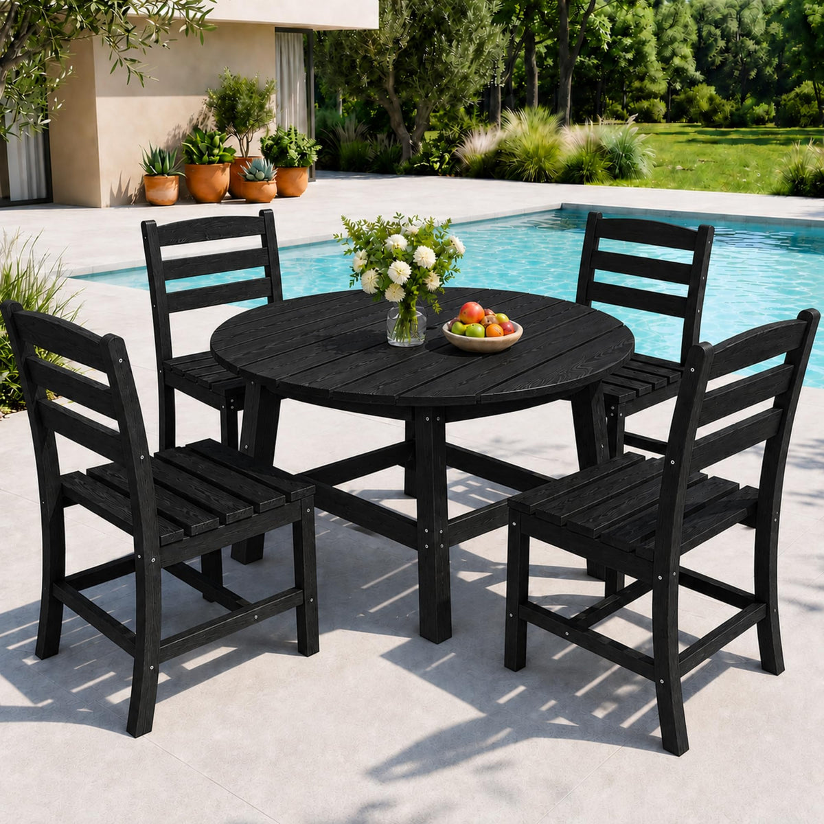 Pamapic Patio Dining Table Set, 5-Piece Outdoor Dining Set for 4, Grey