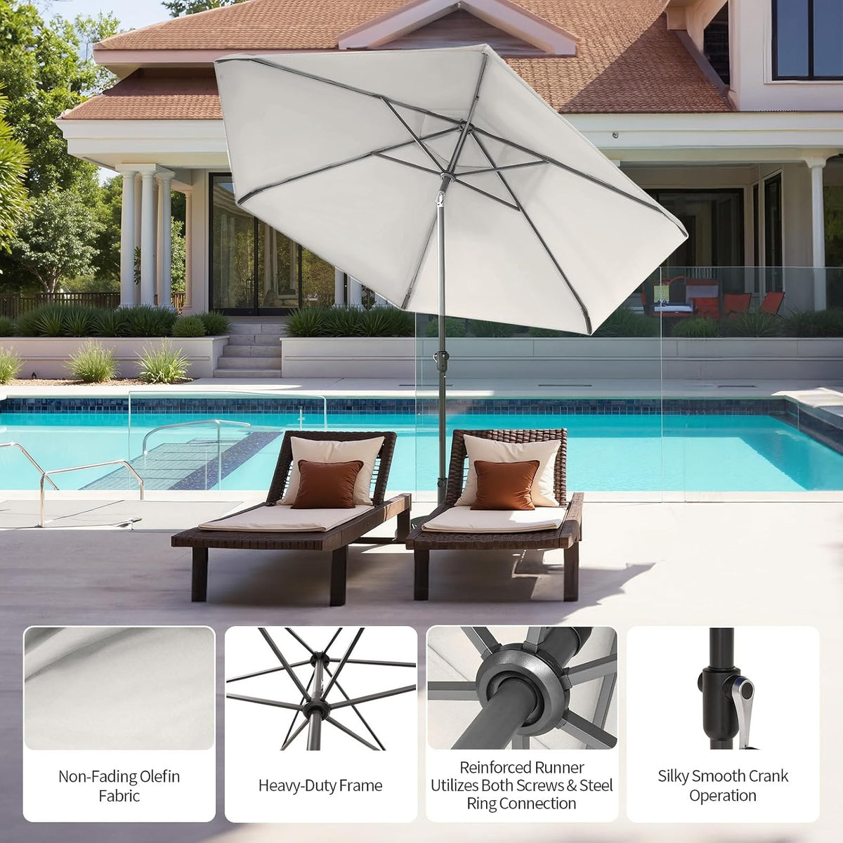 CROWN SHADES 9 Ft Patio Umbrella Olefin with Patented Slot-Lock