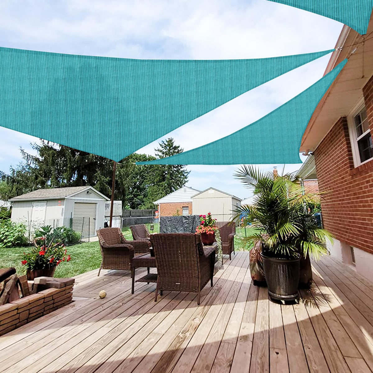 Patio Paradise 20' x 20' x 20' Sun Shade Sail Triangle Canopy Shade Cloth Fabric Sunlight Block Patio Pergola Cover HDPE Deck Awning for Outdoor Backyard Roof Shading, Blue