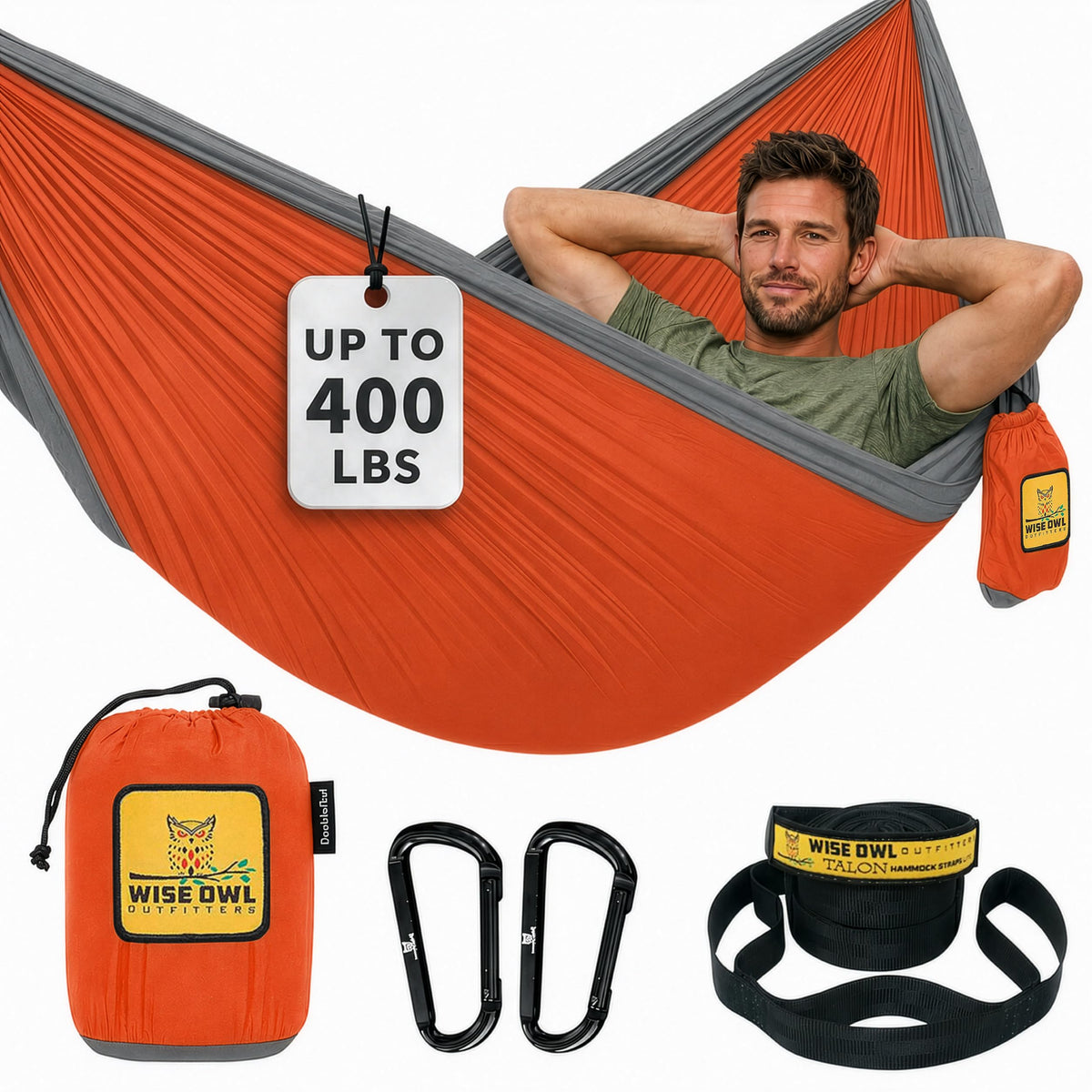 Wise Owl Outfitters Camping Hammock – up to 500lbs Portable Hammock with Tree Straps - Travel, Backpacking, Hiking, Outdoors Camping Gear - Single or Double