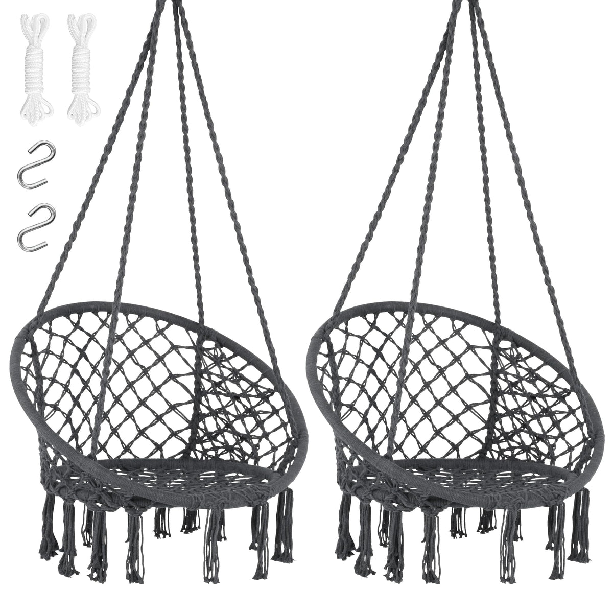SUNCREAT Hammock Chair Hanging Macrame Swing with Hardware Kits, Grey