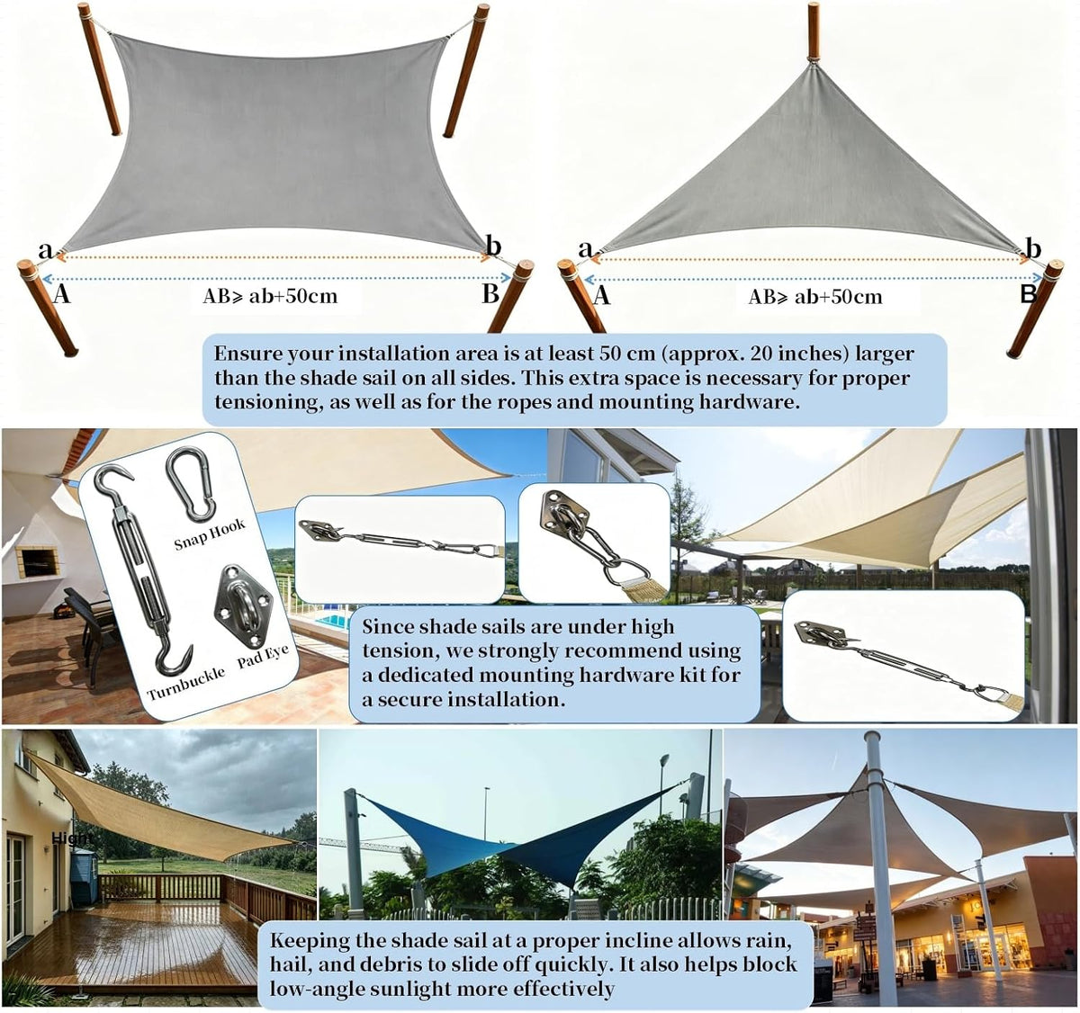 Triangle Sun Shade Sail Canopy，14' X 14' X 14' Lime Green