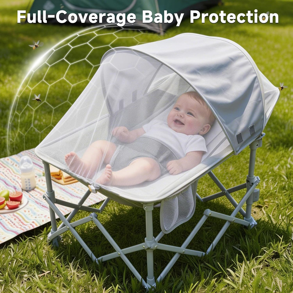Foldable Baby Beach Chair with Canopy and Mosquito Net for Outdoor