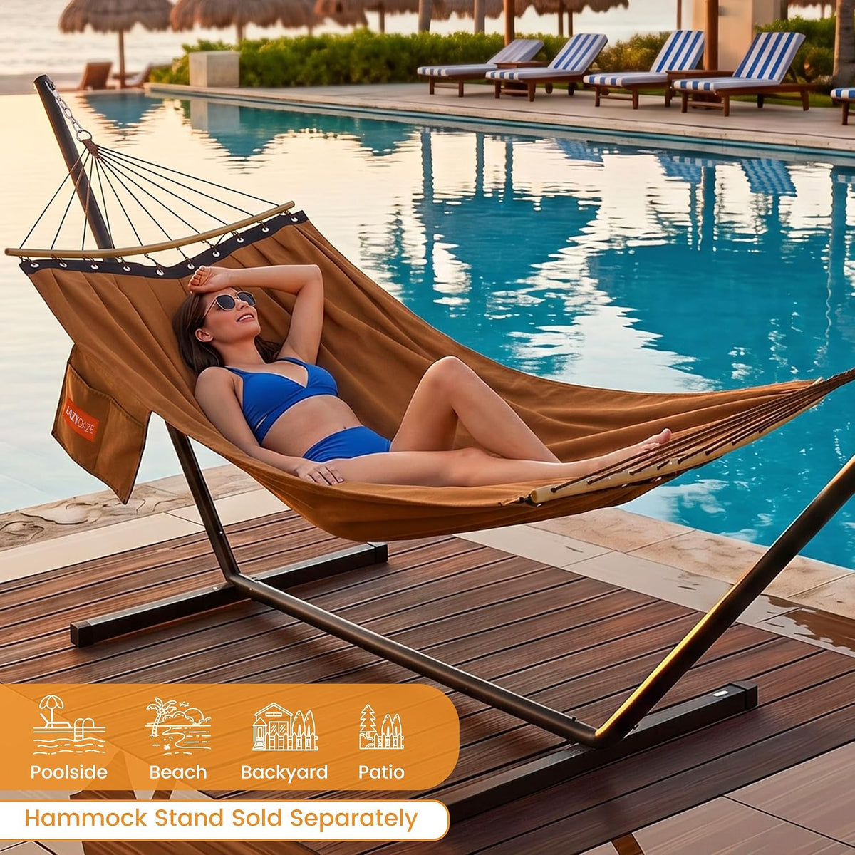 Lazy Daze Camping Hammock, Double Outdoor Hammock with Curved Spreader Bar