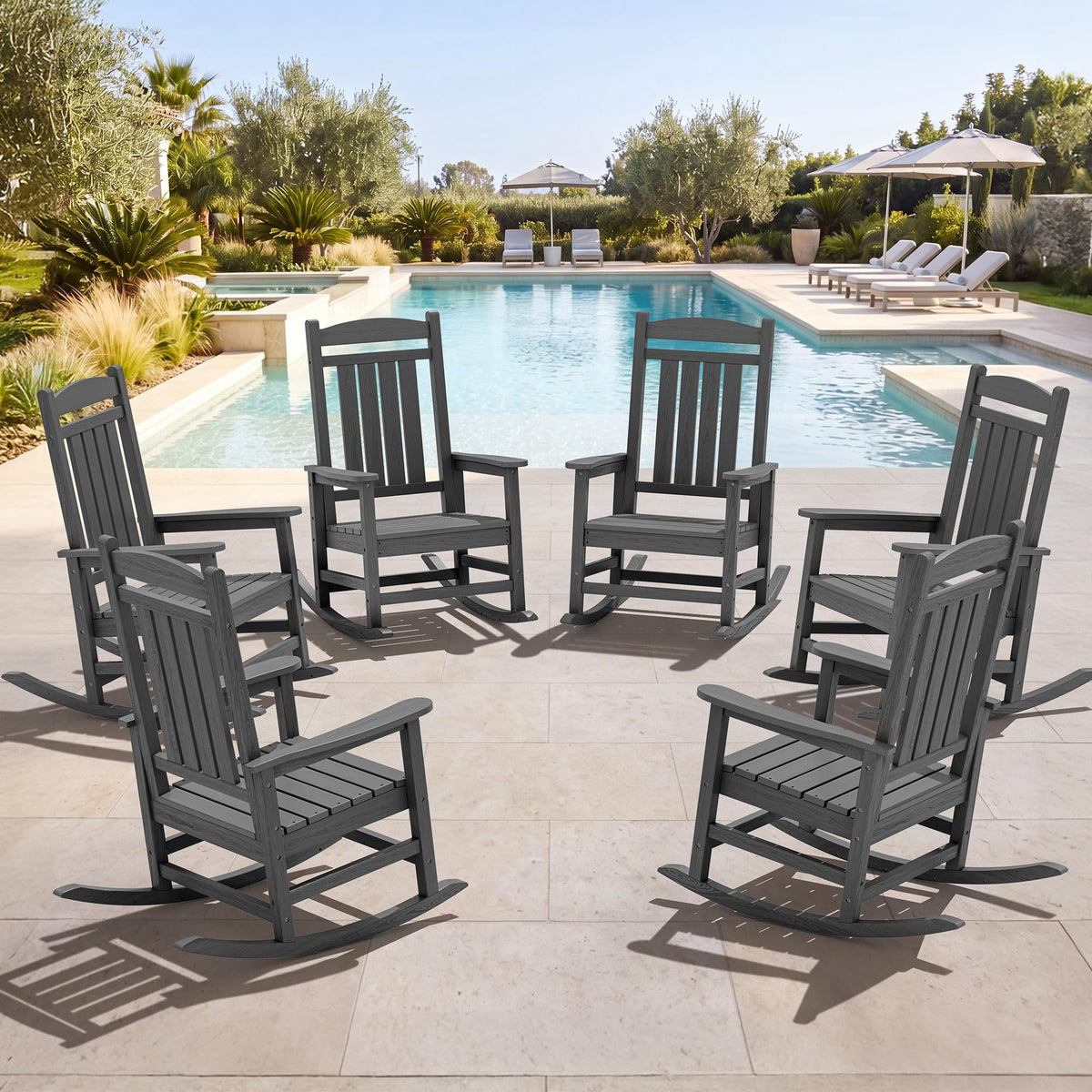 SERWALL Outdoor Rocking Chair Set of 2, Patio Rocking Chair, Brown
