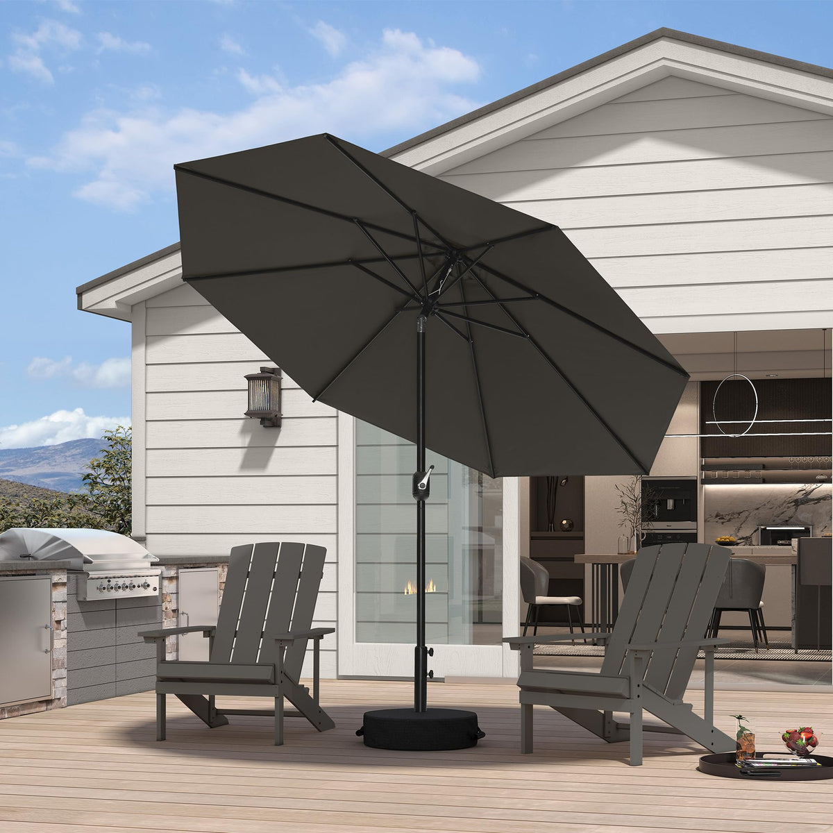 PURPLE LEAF Pool Market Umbrella with Base 9' UV Protection Outdoor, Beige
