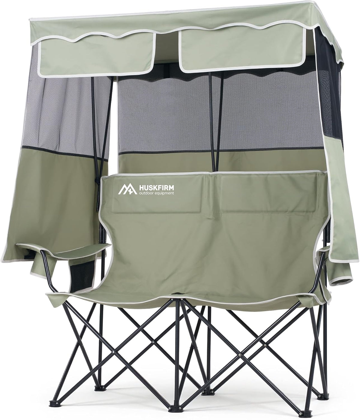 Double Camping Chair with Canopy,2 Person Folding Chair with Canopy, Green