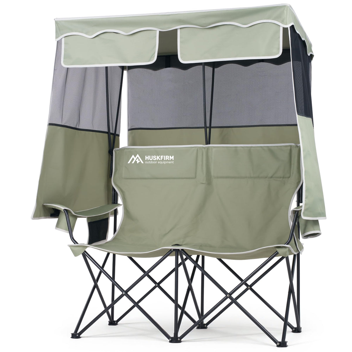 Double Camping Chair with Canopy,2 Person Folding Chair with Canopy, Green