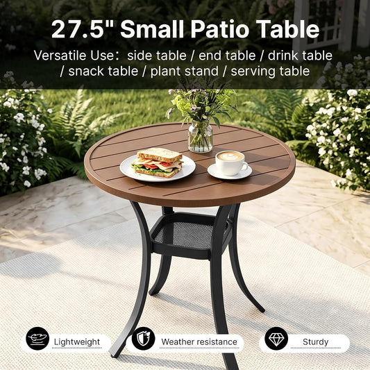 Small Outdoor Dining Table, 27.5" Patio Round Coffee Table, Brown