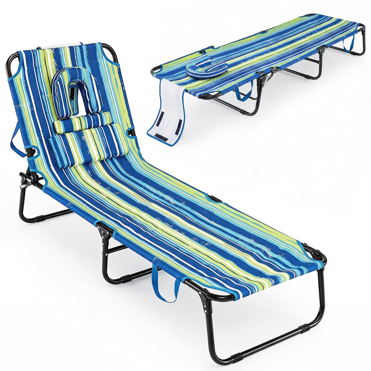 GYMAX Tanning Chair, 330lbs Beach Lounge Chair with Face Hole