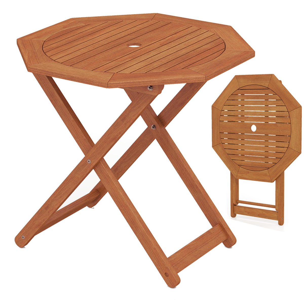Tangkula 36 Inches Outdoor Folding Round Dining Table, No Assembly Patio Acacia Wood Bistro Table with Slatted Tabletop, 4-Person Outside Dining Furniture for Backyard, Porch, Balcony