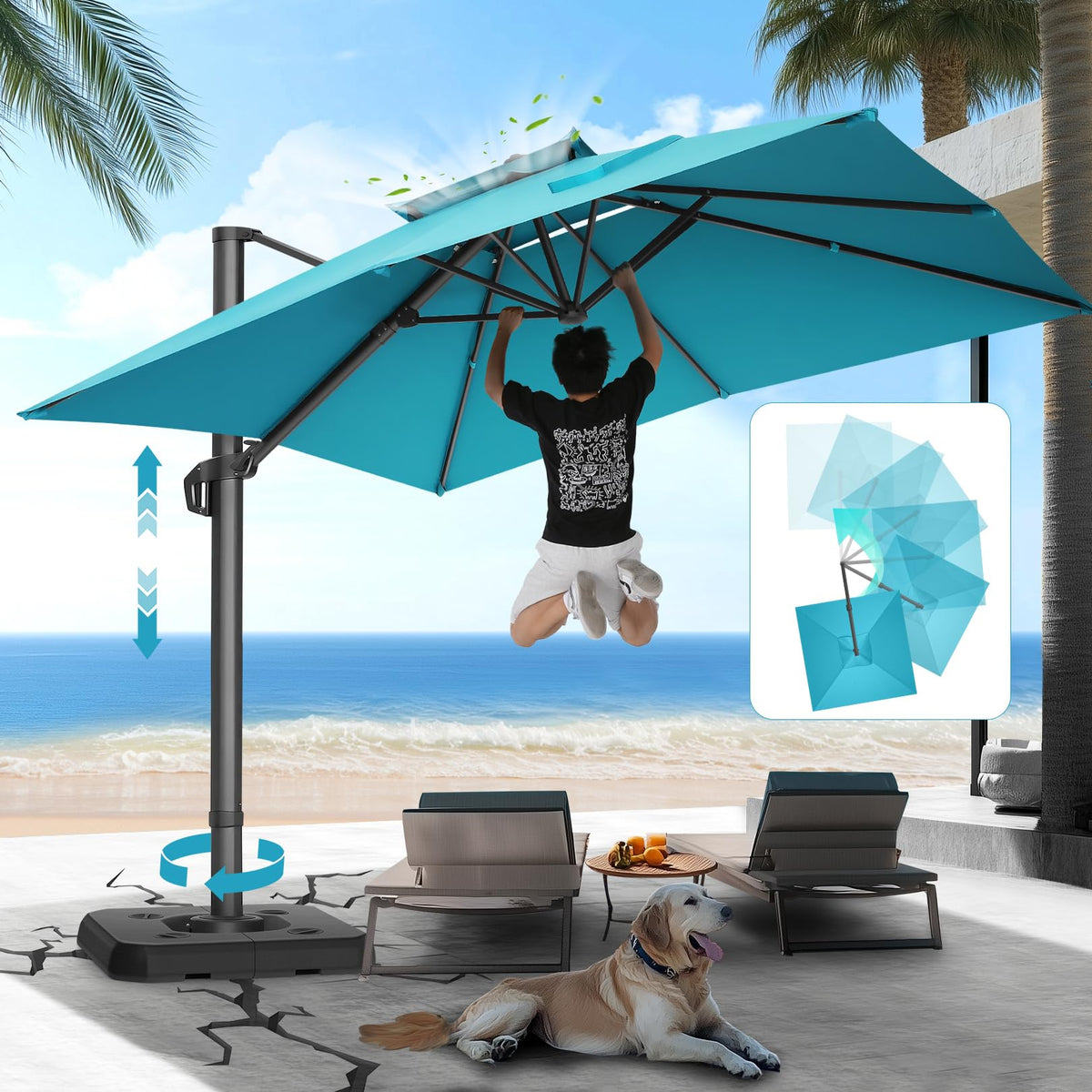 HOTEEL 10x10ft Patio Umbrella Cantilever Umbrella Double Top - Upgrade and Intensify - 360 Rotation and 5 Angles Adjustment - Aluminum Offset Pool Umbrella Outdoor Umbrellas for Patio Garden Deck Pool