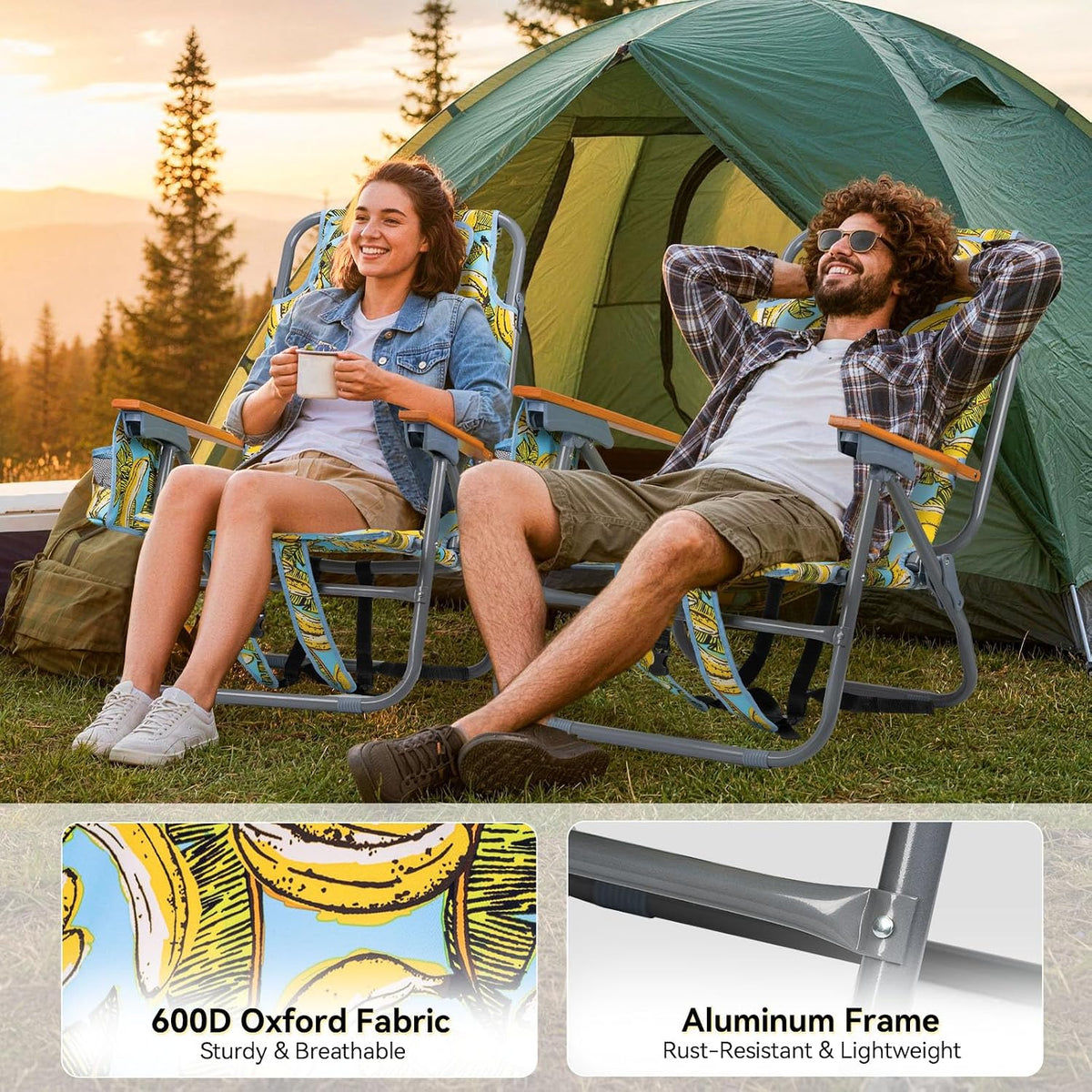 Backpack Beach Chair Wide Seat High Back Folding Camping Chair for Adults 5-Position Recline Supports 400lbs Portable Chair with Cup Holder Cooler Bag Storage Pouch for Outdoor Lawn Picnic