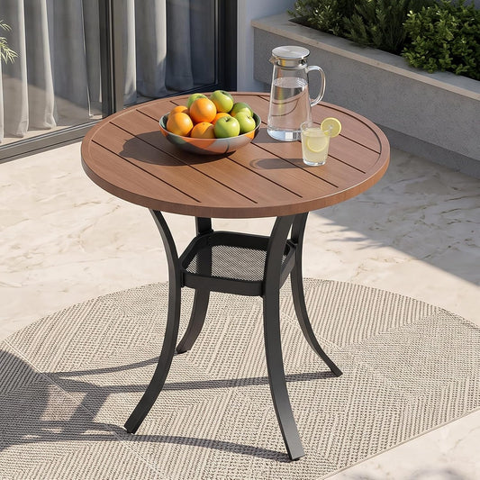 Small Outdoor Dining Table, 27.5" Patio Round Coffee Table, Brown