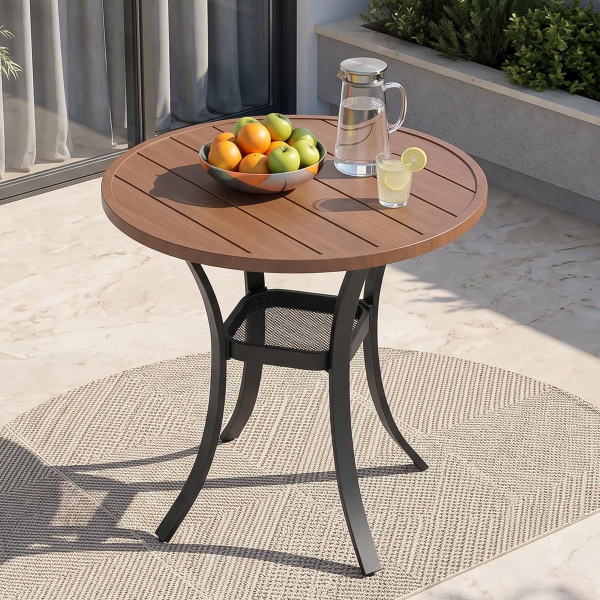 Small Outdoor Dining Table, 27.5" Patio Round Coffee Table, Brown