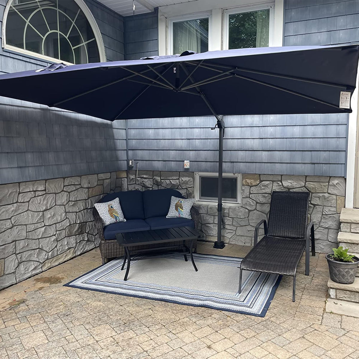 PURPLE LEAF Patio Umbrella with Base 9' x 11.5' 360° Rotation Control Beige