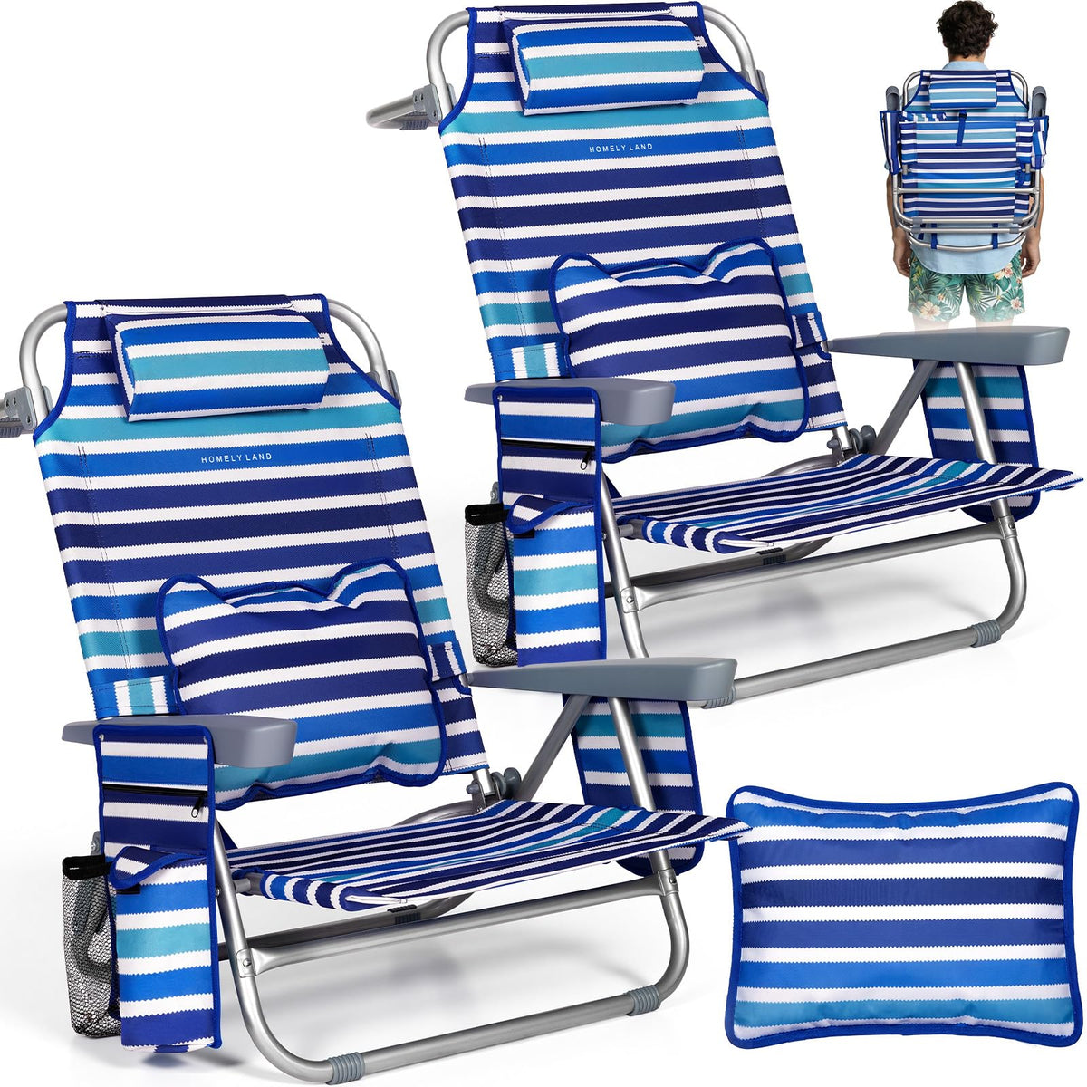 5 Positions Backpack Beach Chairs for Adults with Lumbar Support