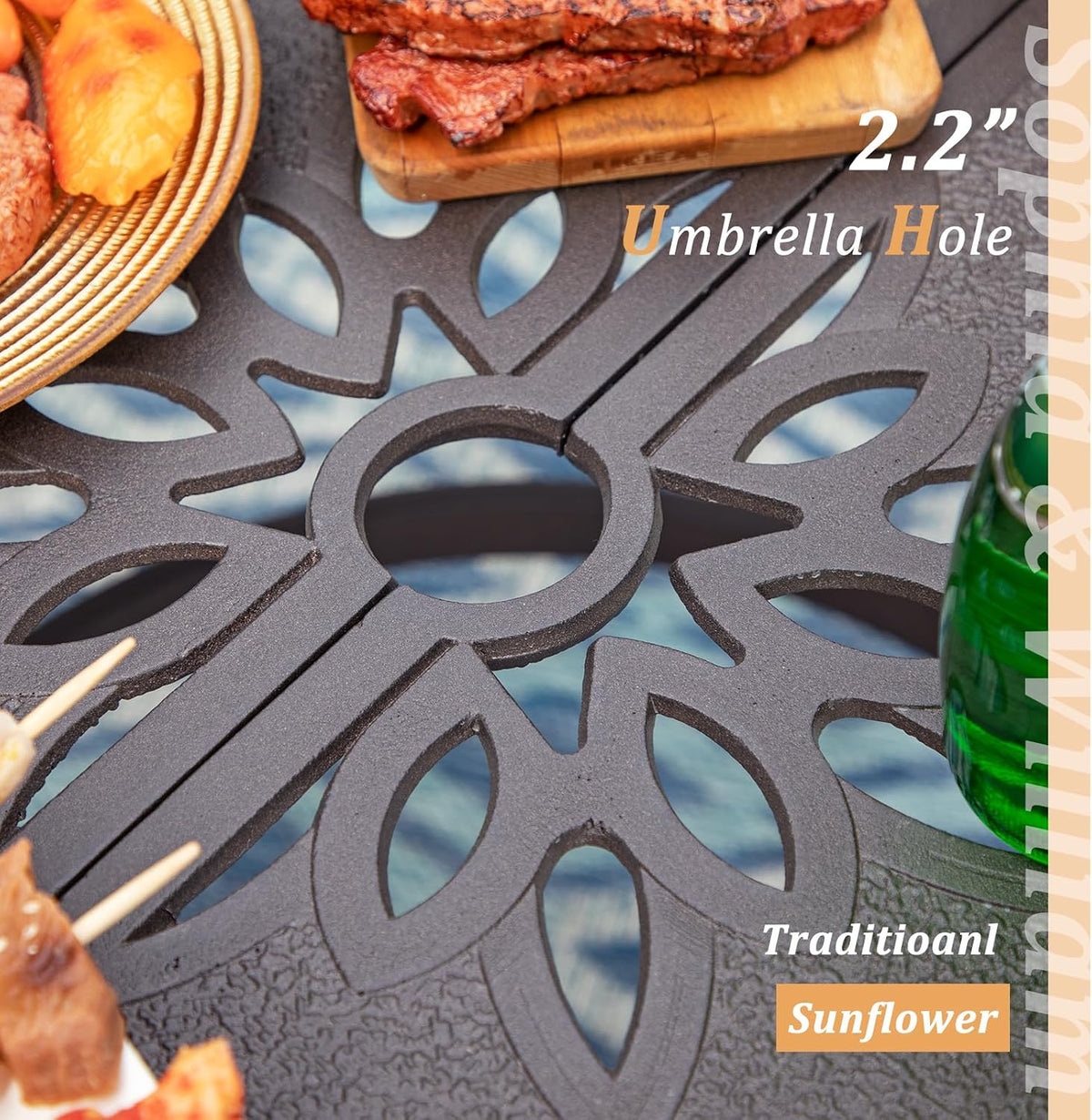 Sophia & William 2.2" Round Patio Dining Table Aluminum Umbrella Hole