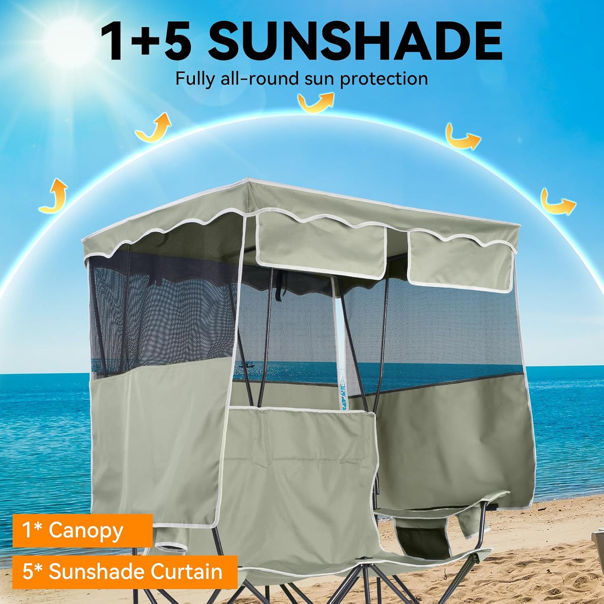 Double Camping Chair with Canopy,2 Person Folding Chair with Canopy, Green