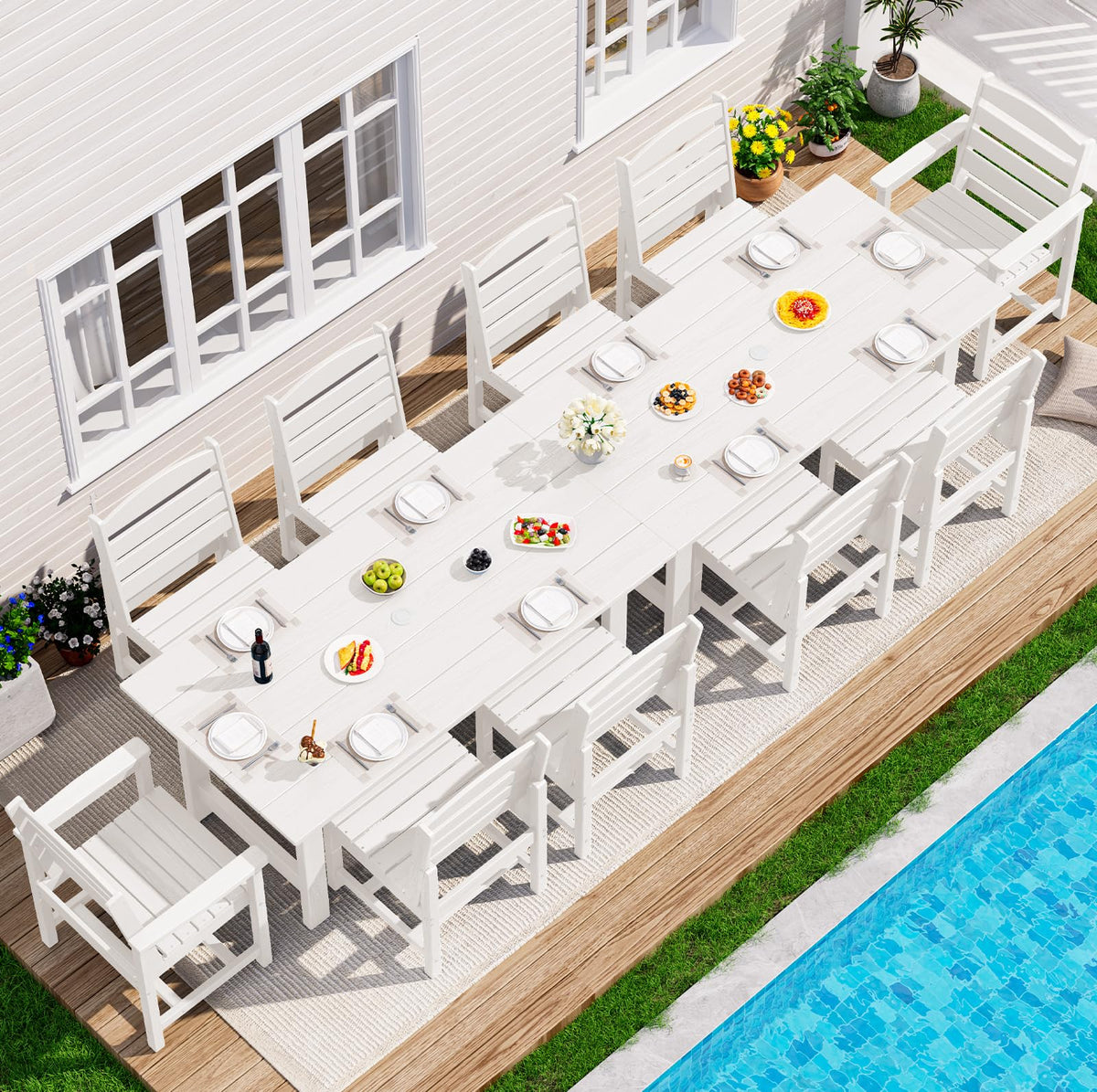 SERWALL 7 Pcs Outdoor Dining Set, 67" HDPE Dining Set for 6, Black