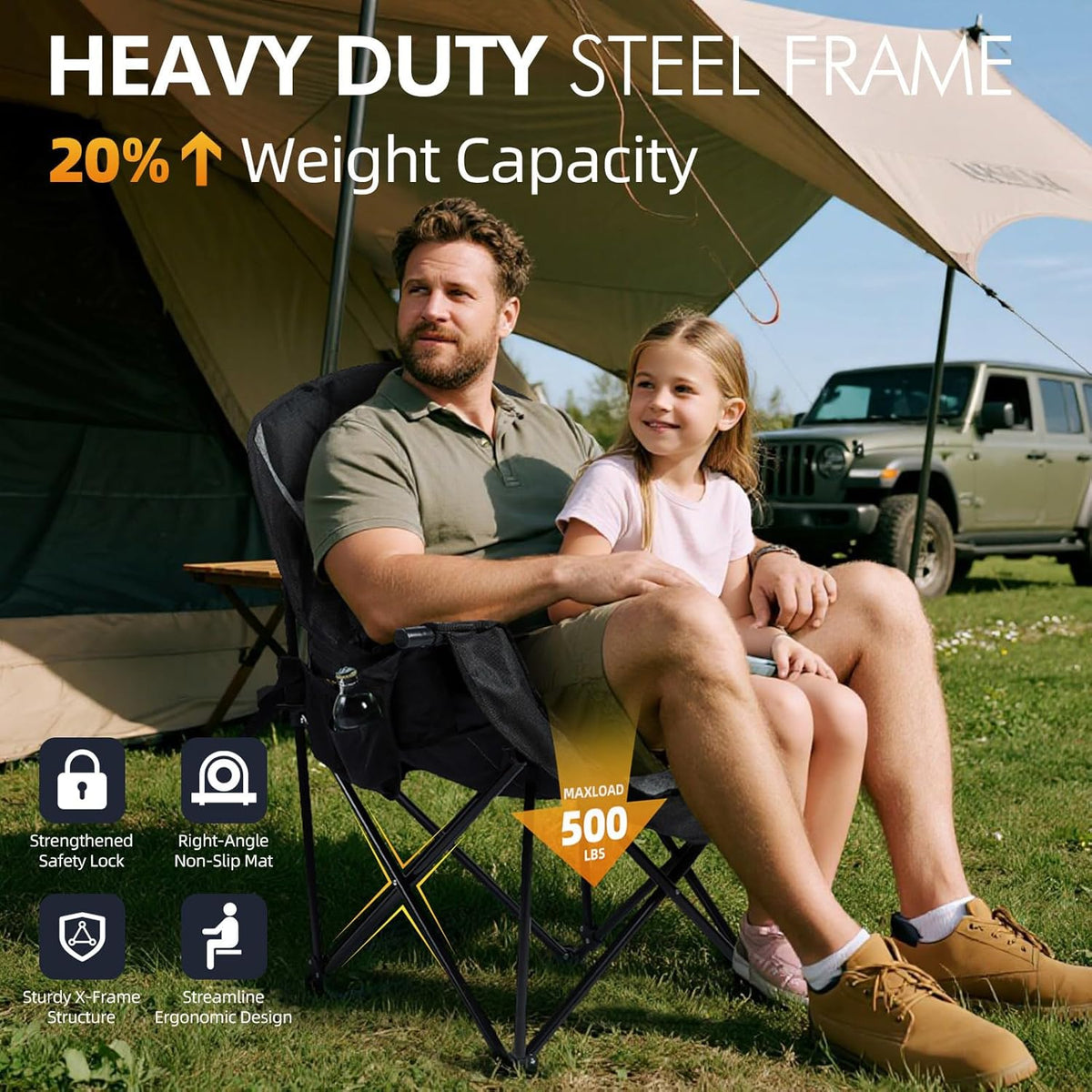 Oversized Camping Chairs for Adults - Heavy Duty Padded Outdoor Camp Chair