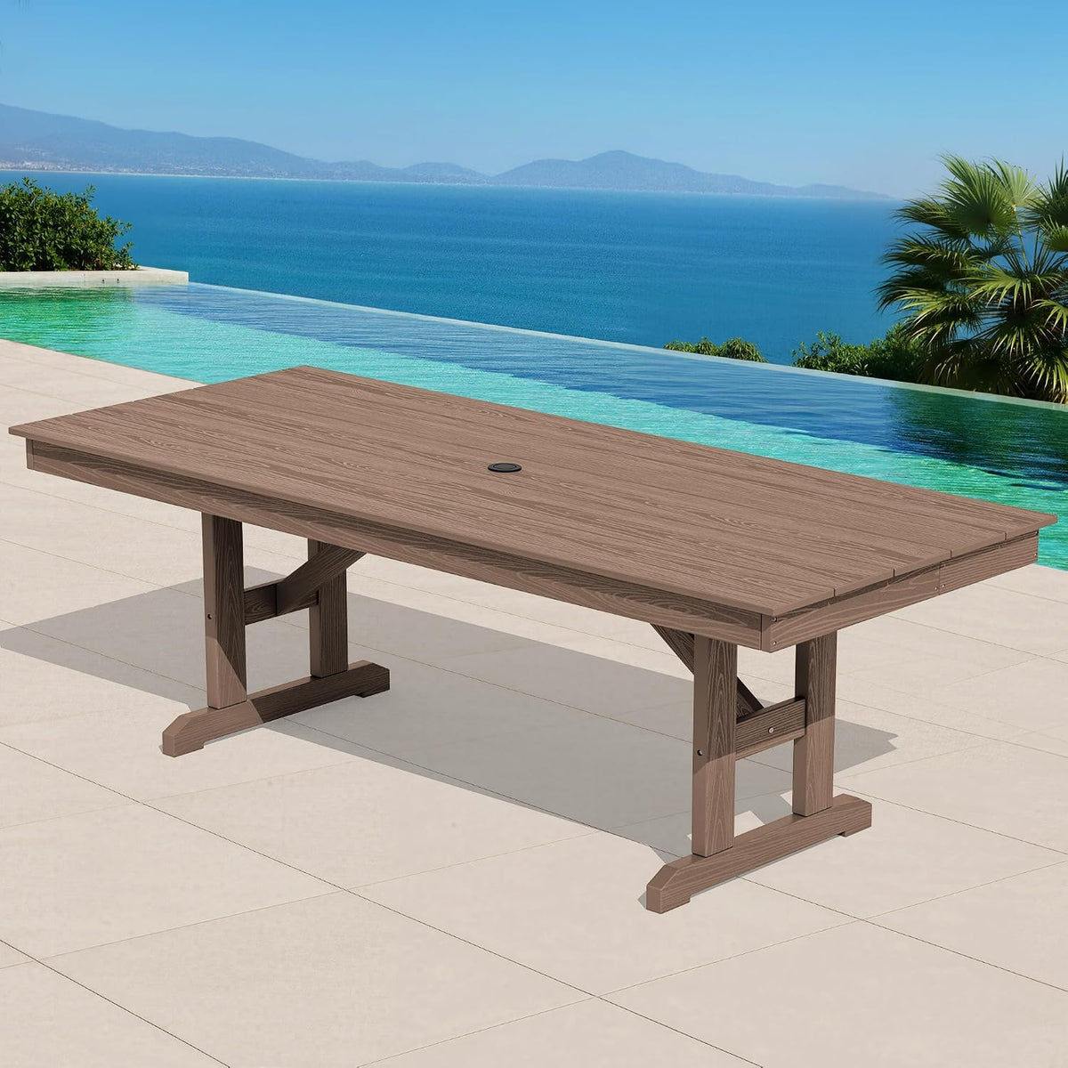 SERWALL Outdoor 84" HDPE Rectangular Dining Table for 6-8,All-Weather,Brown