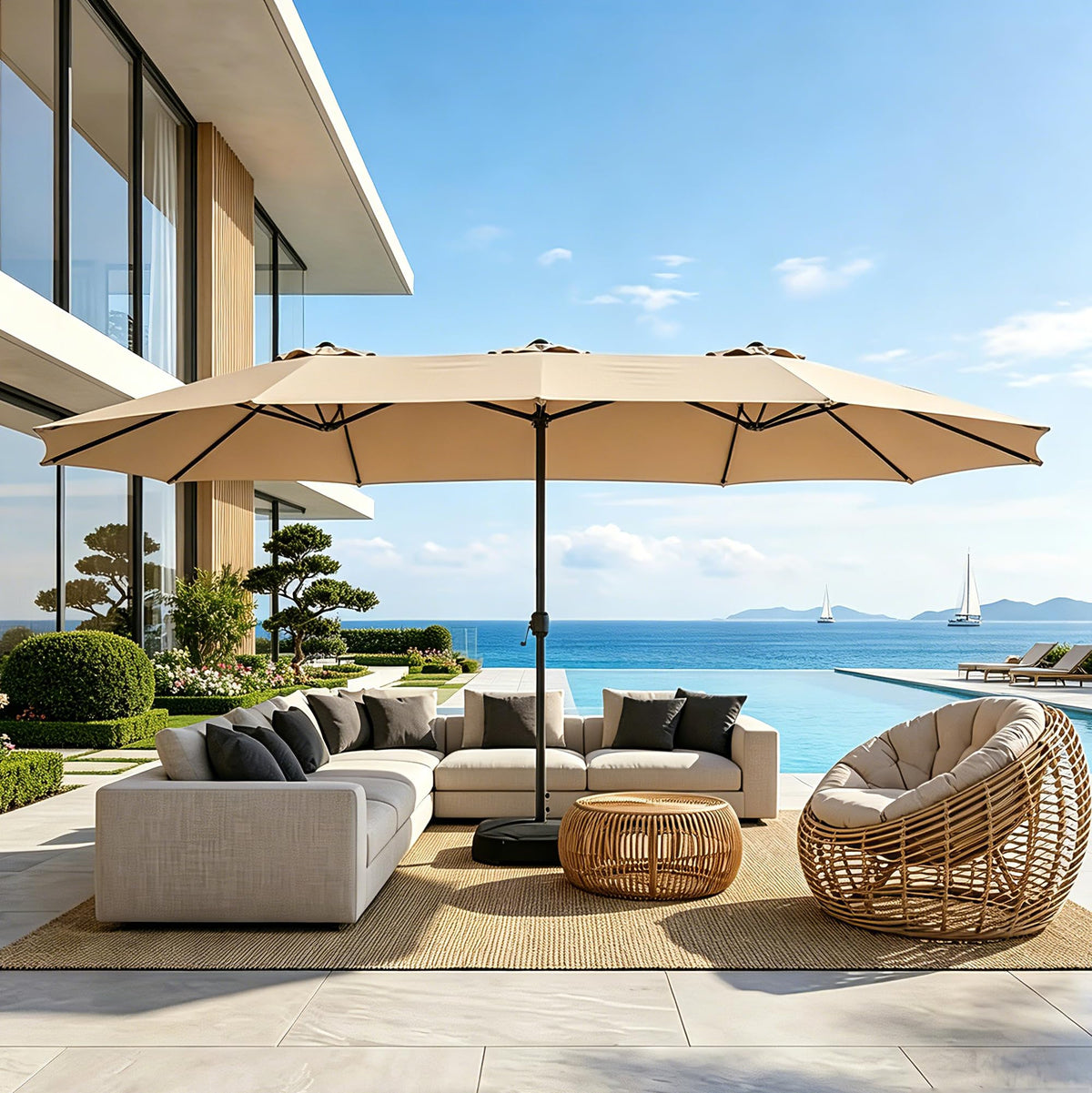 15ft Large Outdoor Patio Umbrella with Base Included
