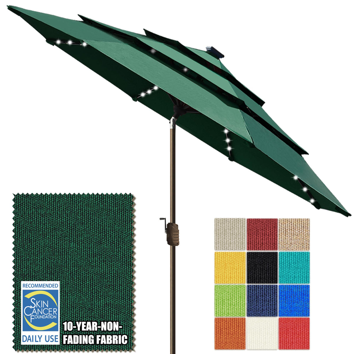 EliteShade USA 10-Year-Non-Fading 9ft 3-Tier Market Patio Umbrella, Commercial Table Umbrella with 80 Solar LED Lights, Crank Open, Windproof & UPF 50+ UV Protection for Garden, Deck, Pool, Backyard, Heather Beige