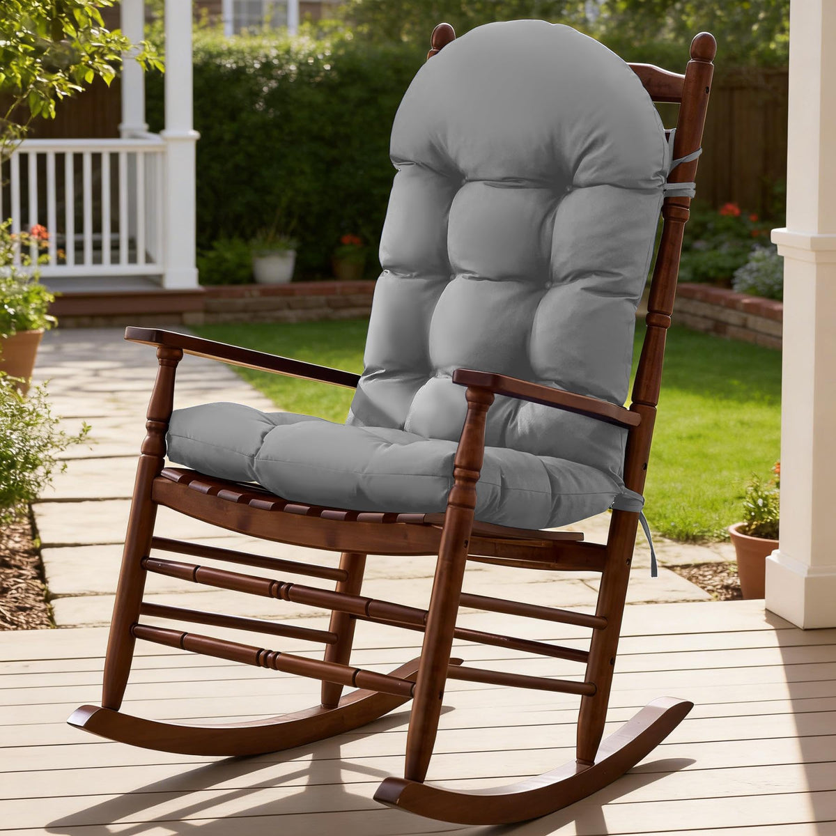 Rocking Chair Cushions, Indoor/Outdoor Adirondack Chair Cushion, Waterproof and Fade-Resistant Rocking Chairs Pads, Non-Slip Tufted High Back Patio Chairs Cushion with Ties, 44x19x4 Inch, Forest Green