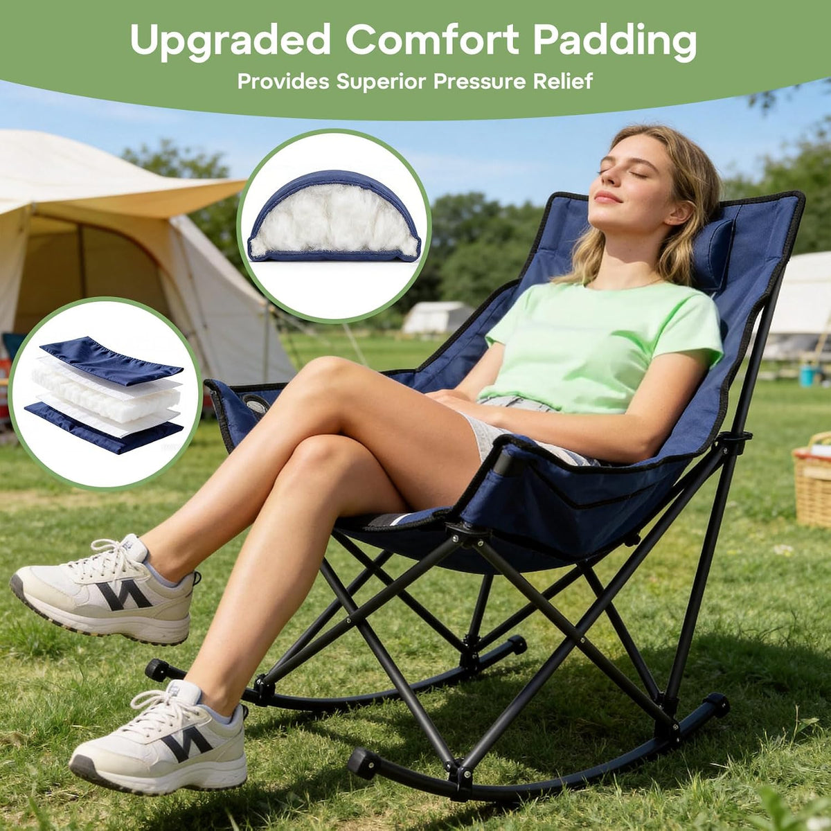 Suteck Oversized Rocking Camping Chair, Thick Padded Camp Rocker for Adults