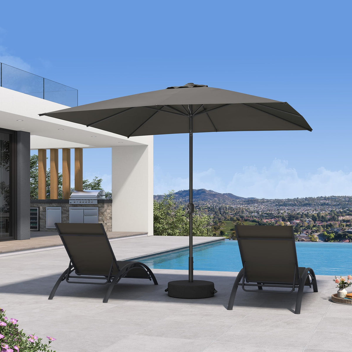 PURPLE LEAF Pool Market Umbrella with Base 9' UV Protection Outdoor, Beige