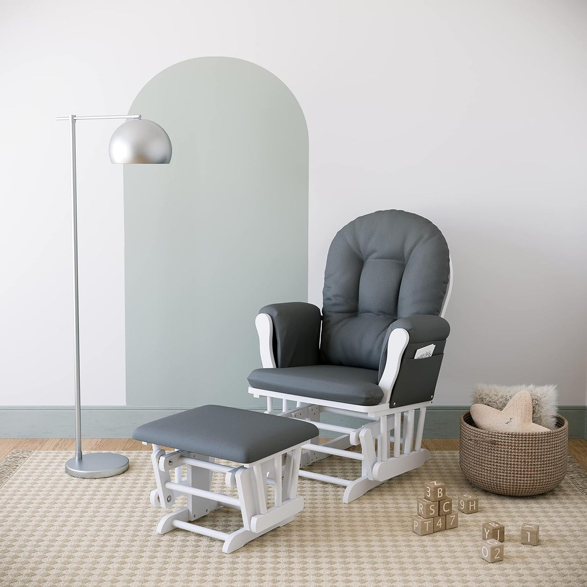 Storkcraft Premium Hoop Glider & Ottoman, White/Gray