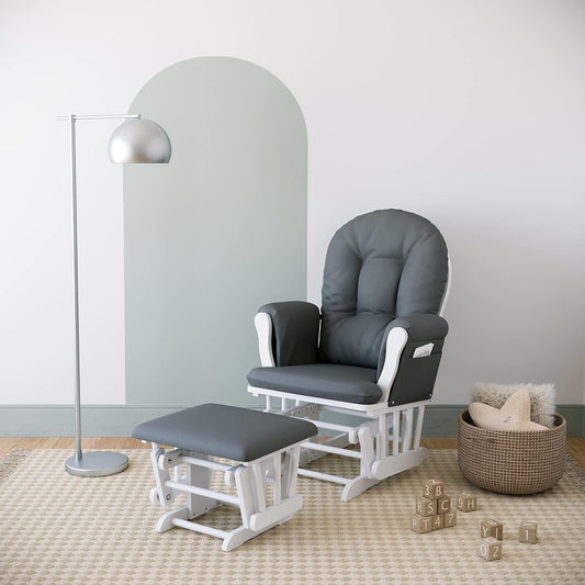 Storkcraft Premium Hoop Glider & Ottoman, White/Gray