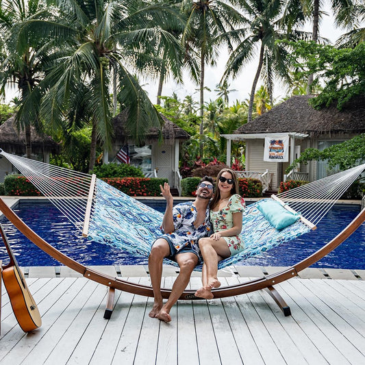 Lazy Daze 12FT Double Quilted Hammock for Outside with Pillow, Floral Auqa