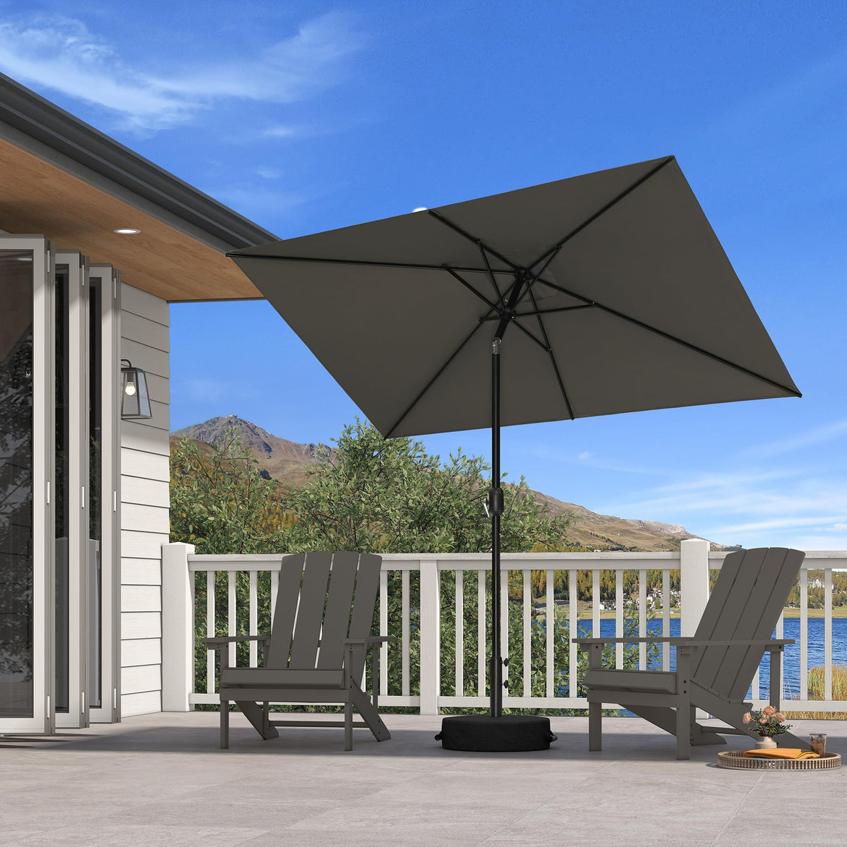 PURPLE LEAF Pool Market Umbrella with Base 9' UV Protection Outdoor, Beige