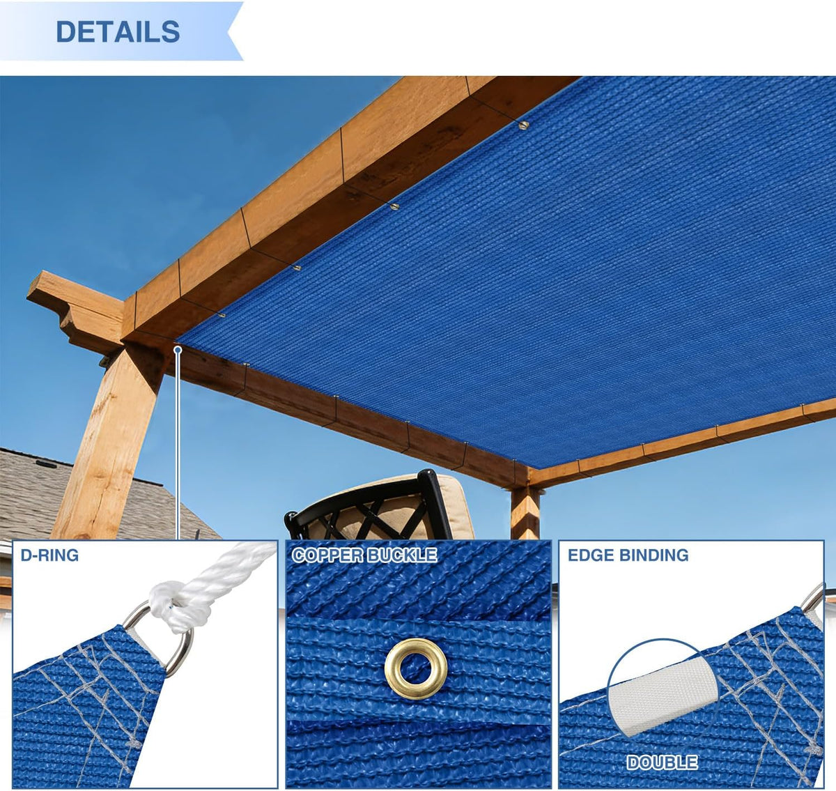 E&K Sunrise 24' x 40' Sun Shade Sail Straight Edge Rectangle Canopy Shade Cover with D-Ring Grommets UV Block for Outdoor Pergola Backyard Garden Patio Deck (Blue)