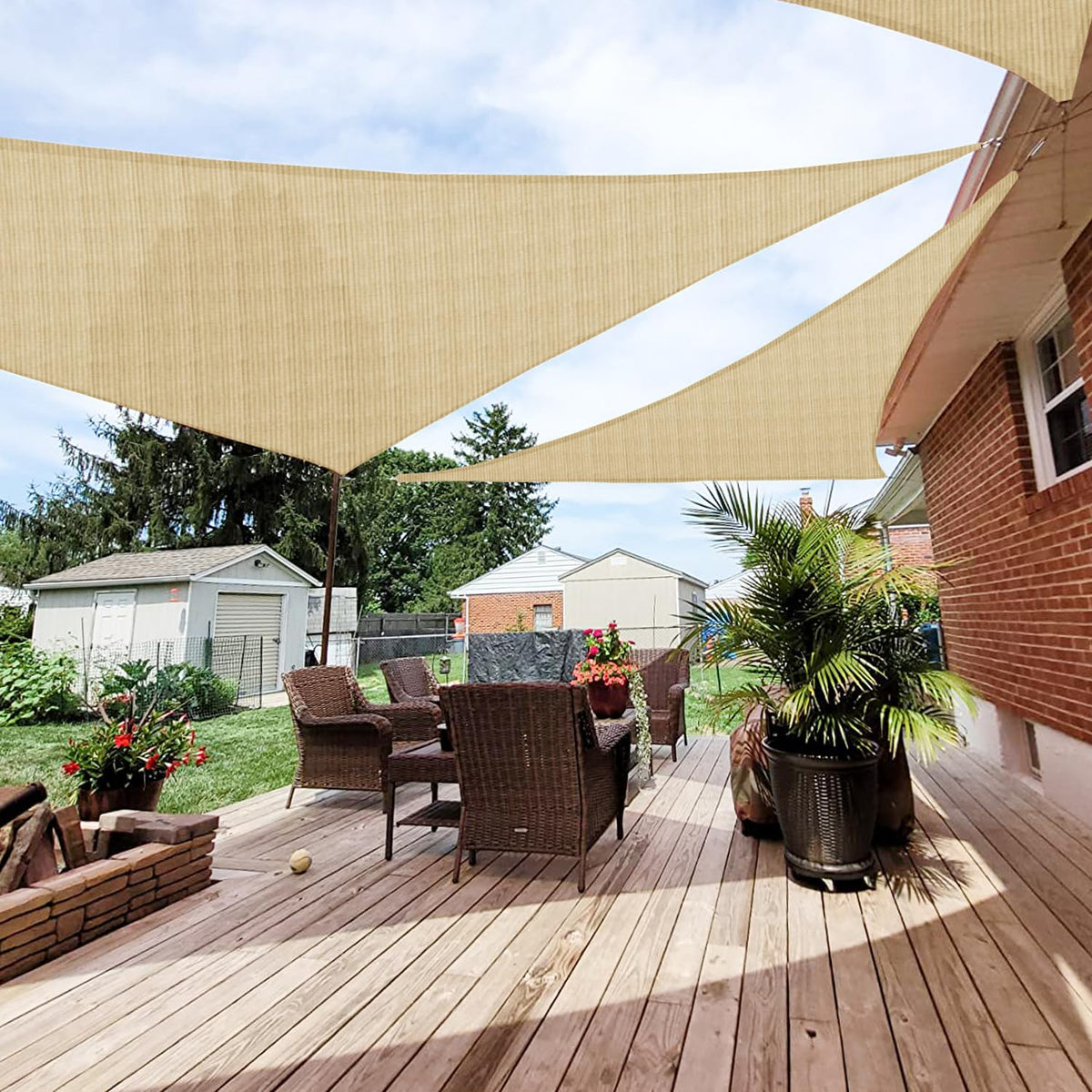 Patio Paradise 20' x 20' x 20' Sun Shade Sail Triangle Canopy Shade Cloth Fabric Sunlight Block Patio Pergola Cover HDPE Deck Awning for Outdoor Backyard Roof Shading, Blue