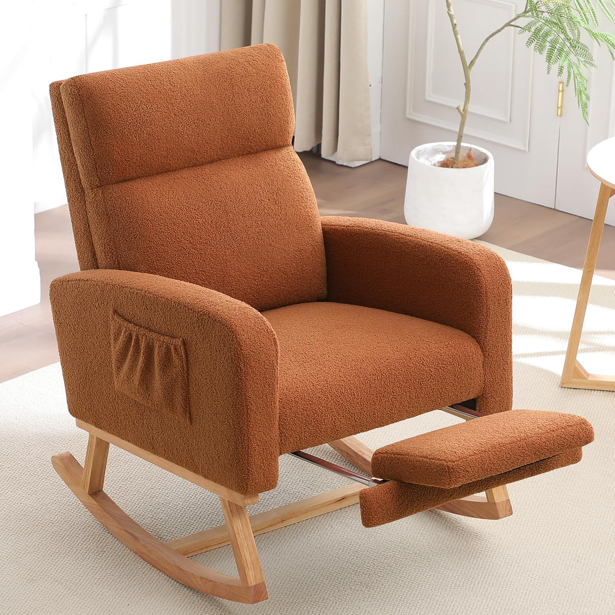 HCHAIRH Rocking Chair Nursery with Foot Rest, Nursing Rocking Chairs for Mom Nursery, Teddy Rocker Glider with High Backrest for Living Room, Bedroom, Teddy Green