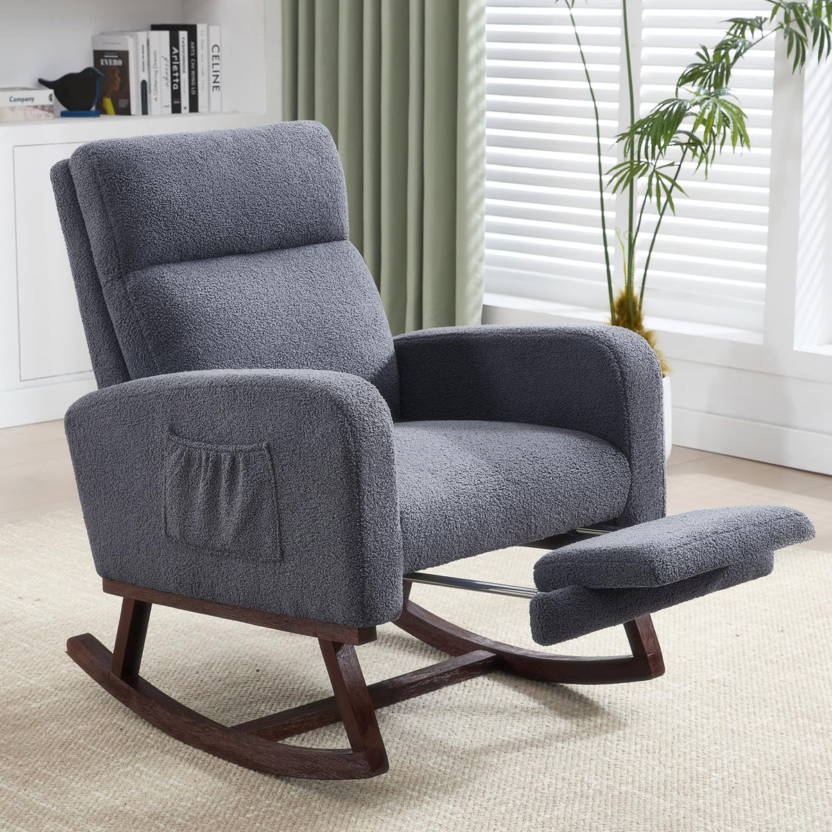 HCHAIRH Rocking Chair Nursery with Foot Rest, Nursing Rocking Chairs for Mom Nursery, Teddy Rocker Glider with High Backrest for Living Room, Bedroom, Teddy Green