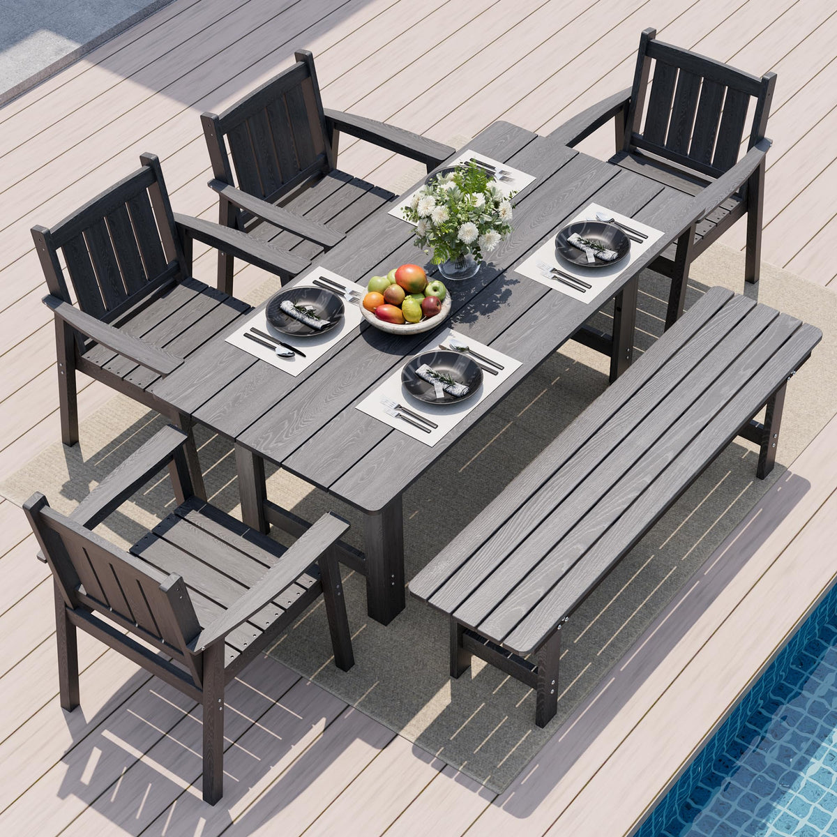 Pamapic Patio Dining Table Set, 5-Piece Outdoor Dining Set for 4, Grey