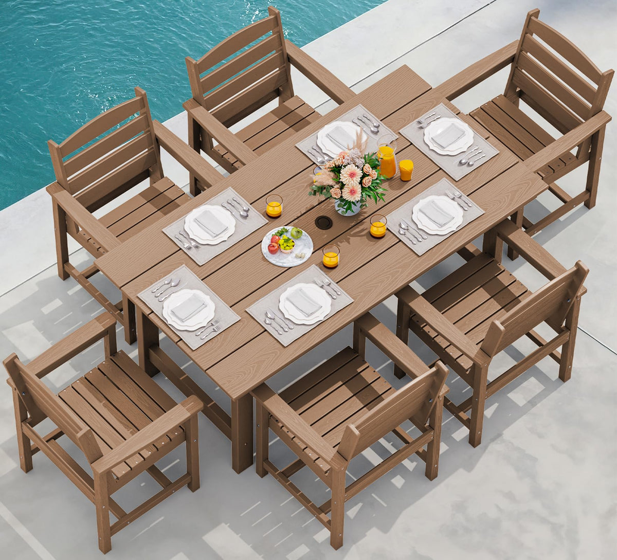 SERWALL 7 Pcs Outdoor Dining Set, 67" HDPE Dining Set for 6, Black